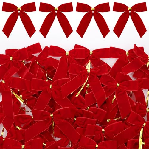 Zourglow 50 Pezzi Fiocchi di Velluto, 12x10cm Fiocchi Decorativi Natalizi