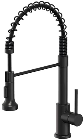 Asinse Kitchen Sink Mixer Tap with Pull Down Sprayer, 2 Spray Modes High Arc, Stainless Steel Kitchen Faucet, Garden/Outdoor/Bar Tap with 360° Swivel Spout, Black