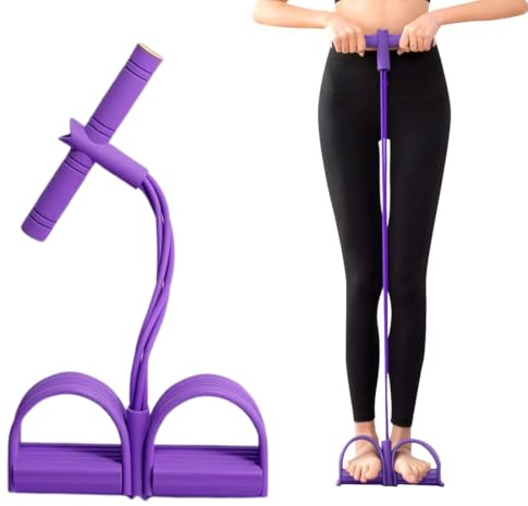 EIDUOVA Fascia di Resistenza a Pedale, Corda Elastica con 4 Tubi, Corda Elastica di Trazione, Elastico con Pedali, Allenatore Addominali per Vita/Bracci/Gambe