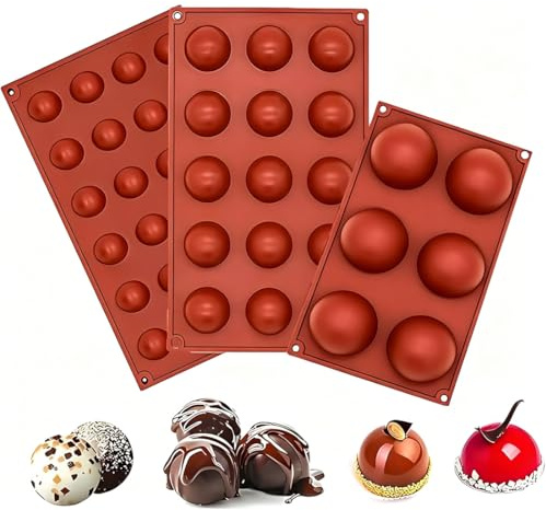 KEPYATI 3 Stampi In Silicone Semi-Quadrante, Ø 6,7 Cm, 3,8 Cm, 2,9 Cm, Stampi Per Cioccolato A Mezza Sfera, Per Fare Cioccolato, Torte, Gelatina E Mousse A Cupola(Grande, Medio E Piccolo)