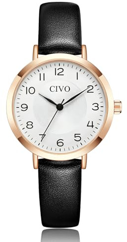 CIVO Reloj Mujer Fácil Lectura: Analogico Esfera Pequeña con Números Agujas | Elegante Reloj de Pulsera Correa Cuero - Ligero y Cómodo para Uso Diario Casual - Regalo para Ella Chicas Hija Navidad