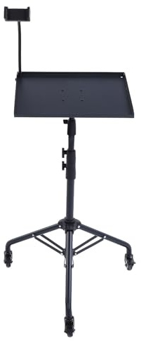 Ausla Supporto per Proiettore, Supporto per Treppiede per Proiettore per Laptop in Lega con Vassoio Inclinabile, Altezza da 71 a 130 Cm, Carrello da Scrivania con Ruote per Conferenze