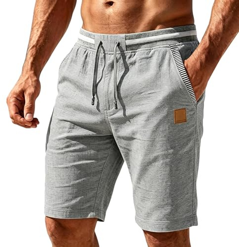 Generisch Short cargo en lin pour homme - Pantalon cargo court - Pour voyage d'affaires - Style décontracté - Chino - Short de plage - Confortable - Léger - Avec cordon de serrage - Pantalon de