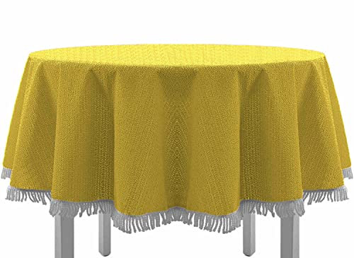 EXKLUSIV HEIMTEXTIL Gartentischdecke mit Fransen Tischdecke rund oval eckig Classic 160 cm rund gelb