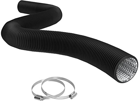 TerraBloom Flexible 4 Inch Ducting - Black 25 Feet Flex Aluminum Duct with 2 Clamps – 4 Layer HVAC Ventilation Air Hose - Great For Grow Tents, Dryer Rooms, House Vent Register Lines