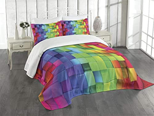 ABAKUHAUS Bunt Tagesdecke Set, Rainbow Color, Set mit Kissenbezug Maschienenwaschbar, für Einzelbetten 170 x 220 cm, Gelb Rot