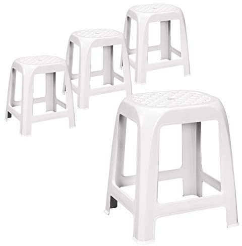 Lot de 4 tabourets empilables - Blanc - Hauteur d'assise : 46 cm - Jusqu'à 100 kg - Siège de douche lavable