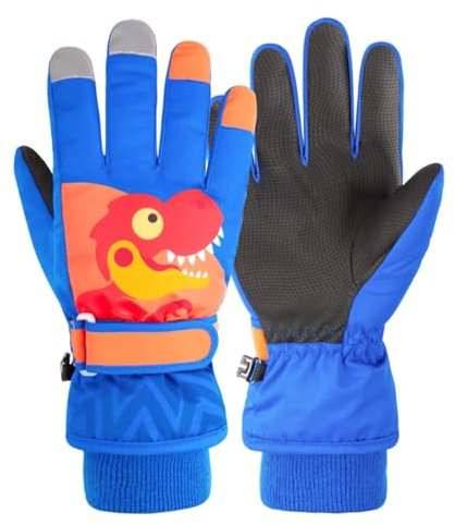Waterproof Kids Gloves Winter Cold Weather Fleece Lined Thermal Warm PU Palm Snow Ski Cycling Glove for Age1-13 Boys Girls Kid Boy Toddler Girl Children Skiing Snowboarding Running Walking Sport