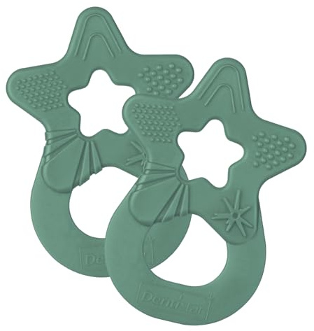 dentistar Set da 2 Dentaruolo neonato - Ciuccio dentizione adatto a neonati e bambini a partire da 3 mesi - Ciuccio per gengive in silicone morbido con impugnatura - Made in Germany - Verde