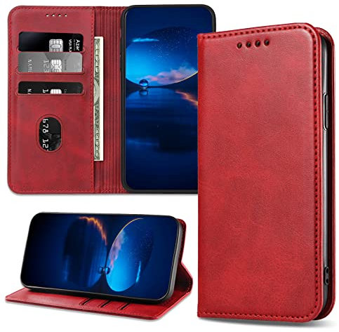 DENDICO Case for Galaxy A22 5G, Classic PU Leather Magnetic Wallet Case, Flip Folio Protective Phone Cover Compatible with Samsung Galaxy A22 5G, Red