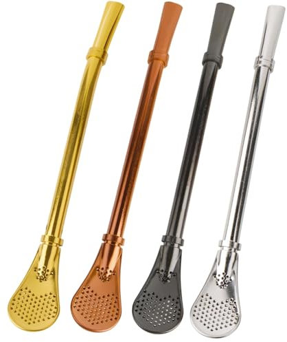 4 Pezzi Cucchiaio di Paglia Vuoto, Cucchiaio di Paglia in Acciaio Inossidabile, Cucchiaio di Cannuccia per Mescolare, Cucchiaio di Paglia di Metallo, Ideale per filtri degustazione caffè