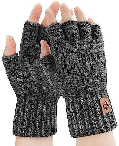 ARFNKIM Mitaines d'hiver pour homme et femme - Chaudes et résistantes - En tricot - Pour la course à pied, le ski, la conduite, le cyclisme, gris foncé, taille unique