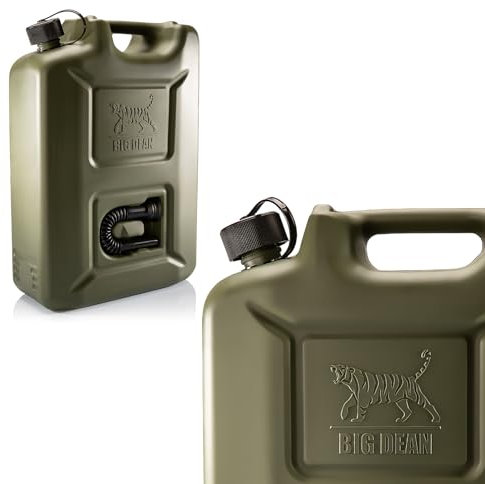 BigDean Benzinkanister 20L in Olivgrün mit flexiblem Ausgießer - Kraftstoffkanister für Benzin & Diesel - Kanister Dieselkanister Reservekanister - Made in Germany
