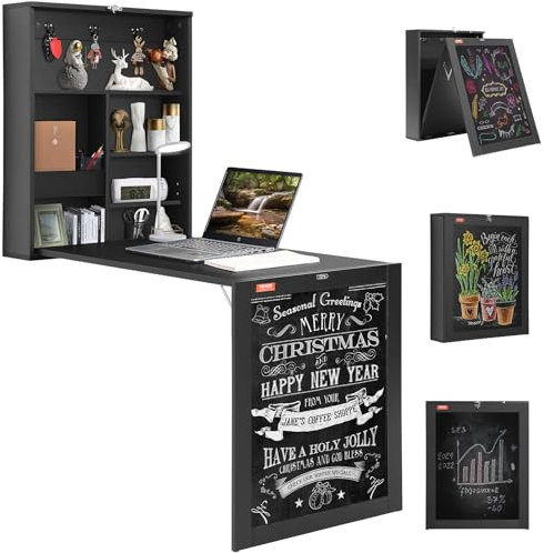 VEVOR Klapptisch Wandtisch 60 x 16,51 x 146,99 cm, Klappbar Küche Wandklapptisch Wandschreibtisch, Tisch für Studentenwohnheim Wohnzimmer Schlafzimmer Stabil Schwarz Spanplatte 45,36 kg Tragfähigkeit