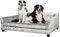 BingoPaw Luxus Samt Hundesofa XXL: Mordern Haustiersofa Hundecouch für Grosse Hunde, Erhöhtes Hundebett mit weichem Kissen und Rückenlehne, Grau 120x74x40cm