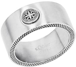 s.Oliver Ring Edelstahl Herren Ringe, Silber, Kompass, Kommt in Schmuck Geschenk Box, 2037999