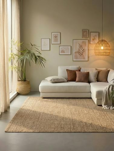 Hanse Home Alfombra de Yute Natural para salón, Dormitorio, Comedor, 120 x 170 cm, Tejida a Mano y Natural, Estilo Bohemio