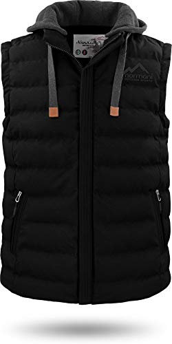 normani Herren Weste Steppweste mit Swaet Kapuze und Stehkragen - Outdoor Weste mit wasserdichten Reißverschlüssen Farbe Dunkelschwarz Größe 4XL