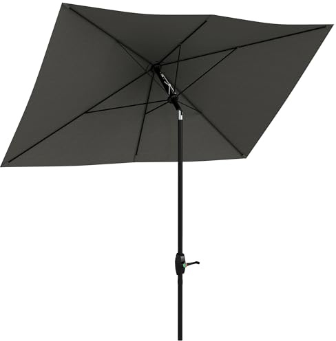 Outsunny Parasol de jardin Parasol droit rectangulaire inclinable 2 x 3 m avec manivelle toile polyester imperméabilisée haute densité 180 g/m² gris foncé