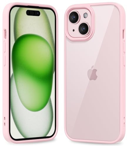 oakxco Thin Slim Clear case for iPhone 15 iPhone 14 iPhone 13 Case, Transparent Hybrid Hard Plastic & Soft Silicone Rubber Bumper, Non-Yellow Acrylic Protective Cover for Women Girl, Light Pink
