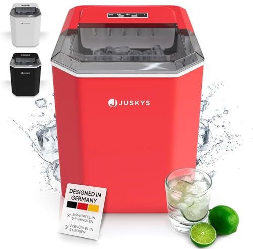 Juskys Eiswürfelmaschine klein mit Eiswürfelbehälter für Eiswürfel (Rot - 6-13 min - 12 kg/Tag) Ice Cube Maker, Eiswürfelbereiter IceOracle