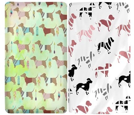 Hiseng 2 Stück Baby Spannbettlaken Bettlaken für Oval & Eckige Matratzen, Weiche Mikrofaser Spannbettlaken Kinderwagen Matratzenschoner für Beistellbett & Kinderwagen (Grün Weiß,40x80cm)