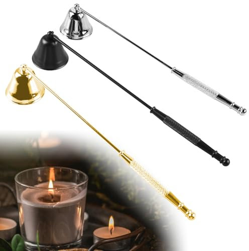 BORDEAG 3 Pezzi Spegni Candela Spegnicandela in Acciaio Inossidabile Candle Snuffer con Manico Lungo, Spegnifiamma per Candele Campana per Candele Regali di Natale Decorazione