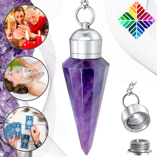 Pendule Divinatoire Améthyste Naturelle Cône à 12 Facettes avec Chambre Témoin – Collection PRESTIGE – Pendule de Radiesthésie en Pierre d’Améthyste – 19 GR [GARANTIE A VIE]