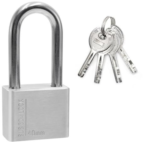Manille Haute Cadenas de Sécurité Robuste 304 Avec 4 Clés, Cadenas Étanche Extérieur en Acier Inoxydable pour Vélo, Portes et Fenêtres, Garage, 40mm