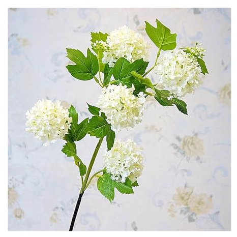 WENH Luxury 5 Heads Snowball Hydrangea Lush Branch White Room Decor Artificial Silk Flowers With Green Leaf For Home Decoration(A 1PCS)