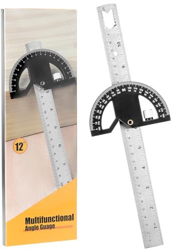 QWORK® Règle d'angle rapporteur, outil de jauge d'angle réglable,outil de mesure de 0 à 180 degrés pour l'amélioration de l'habitat et la menuiserie (noir, 30 cm)