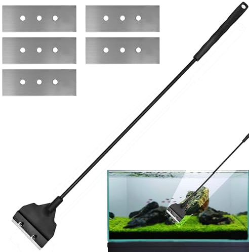 MEKEET 6PCS Aquarium Algae Scraper Lightweight Algae Scraper Fish Tank Detachable and Adjustable Algae Cleaner Tool with 5 Replaceable Blades for Glass Fish Tank Aquarium Gravel Cleaning Scraper 65cm