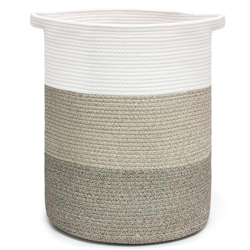 Goodheim Cesto portabiancheria alto in corda di cotone con manici, cesto portaoggetti in tessuto naturale, per casa, bagno, asilo, organizer multiuso per vestiti, giocattoli, coperte, cestino estetico