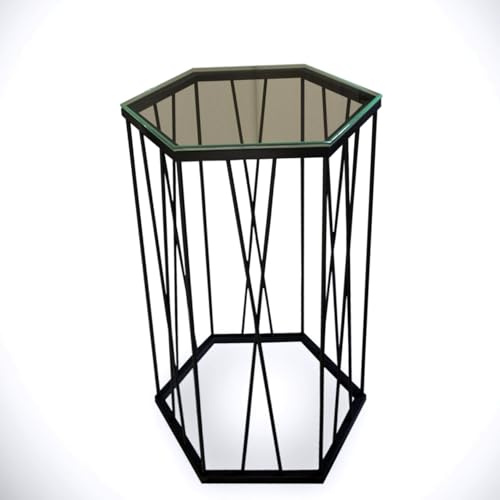 Hanah Home Mesa Lateral Industrial, Antracita, 40 x 62 x 35 cm, 100% melamina, Tablero de partículas Recubierto de melamina, 18 mm de Grosor, Patas de Metal y Suelo de Cristal, hoteles