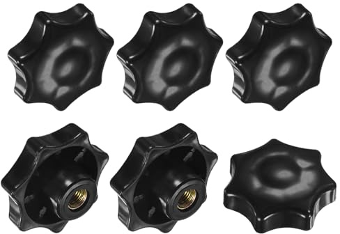 M METERXITY 6-Pz Manopole a 7 Stelle, Filettatura Femminile M10 60mm Testa a Sette Punte Foro Cieco Maniglie Bloccaggio per Macchinari/Elettronica, Vite Acciaio Al Carbonio a Vite [Nero]