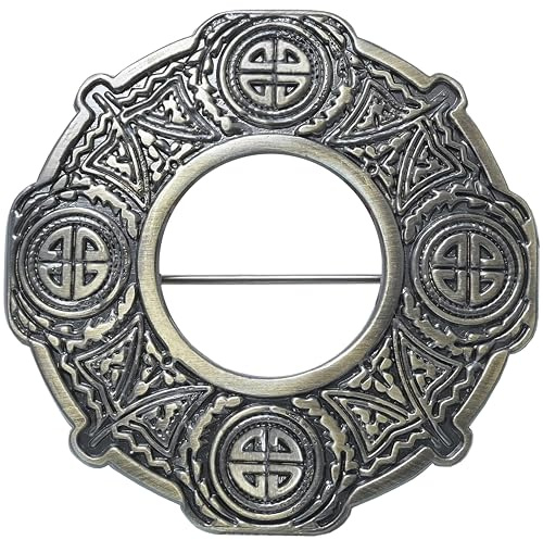 Broche de cuadros escoceses hecho a mano, diseño clásico de peltre celta antiguo, pin tradicional escocés y banda de capa celta para hombres, accesorios perfectos para falda escocesa, 7.6 Centimeters,