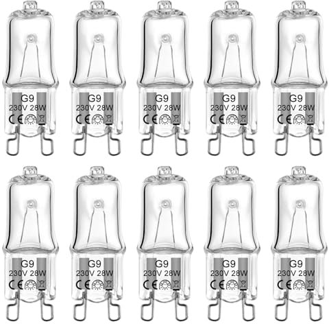 liuchanghe Lampadine Alogene G9 (10 Pezzi), 28W 230V 2800k Bianco Caldo Dimmerabile, Lampadina Alogena G9 Per Forno, Forno A Microonde, Lampadari, Pendenti