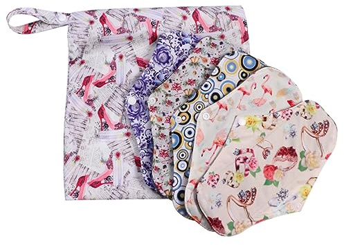 PACKOVE 5pezzi Assorbenti Igienici Lavabili in Bambù con Sacchetto Assorbenti Mestruali Riutilizzabili Tessuto Ultra e Microfibra Traspirante e Assorbente Colore Casuale