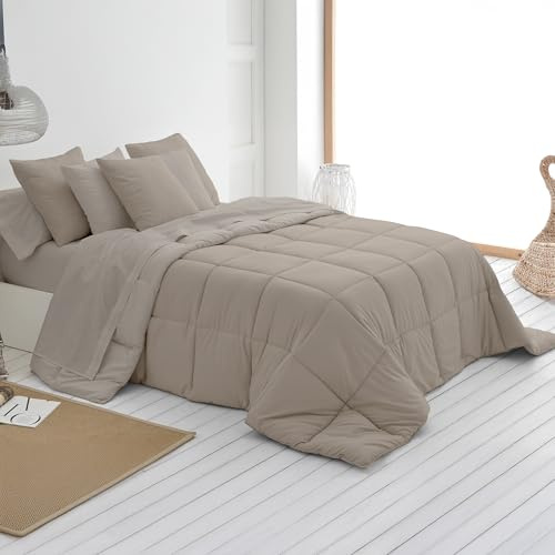 SOMNI HOME Edredon Bicolor Otoño Cama 80/90 cm. Tacto Pluma. Colcha Microfibra Reversible Ligera. Cama Individual. Primavera Verano 200 gr. Color Beige - Arena 180x260