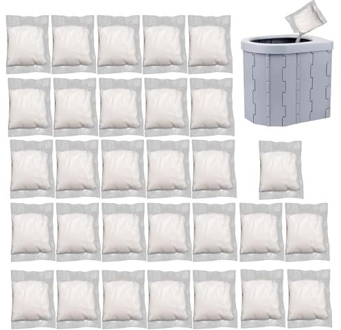 Bärbart Toalettepulver – 30 st absorberande förpackning, flytande stelande blandning, luktkontrollpulver | Utomhusreselösning för resor med spa-ryggsäck