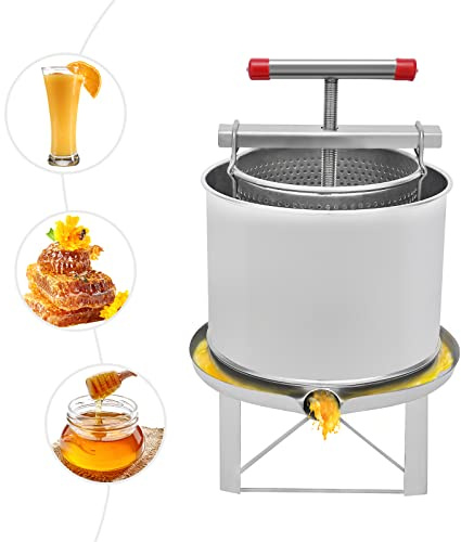 12.6L Bee Honey Press Extractor, Household Manual Beeswax Presser Stainless Steel Bee Honey Press Machine with 0.07In Bucket Wall Thickness for Grape Fruit Juice Pressing