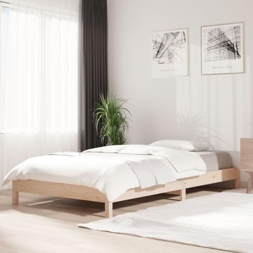 Runheo Lit empilable 90 x 190 cm en pin massif non traité, cadre de lit peu encombrant, empilable pour chambre à coucher, meuble en bois robuste