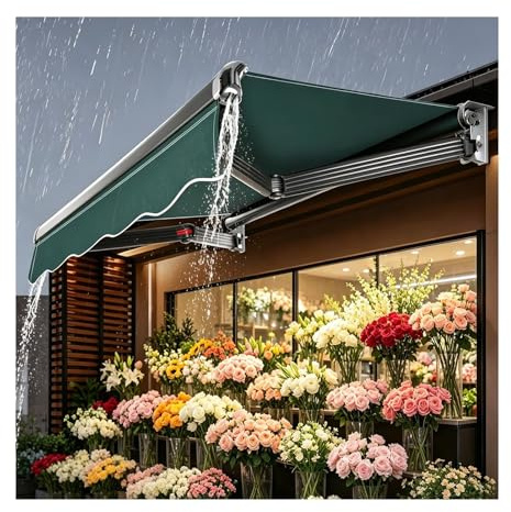 XILYZMO Toldo Retráctil Canalón Lluvia, Toldo Manual Poliéster para Terraza, Carpa De Jardín Plegable con Marco Aluminio, Parasol De Pared para Patio Y Fachadas Comerciales(157x98in)