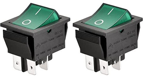 Heschen Ein-Aus-Kippschalter, DPDT, 4 Endpunkte, 16 A 250 VAC, grün leuchtend, 2 Stück