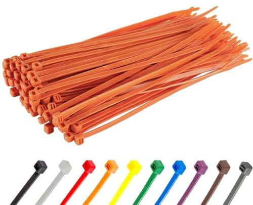Gocableties Heavy Duty Long Orange Cable Ties, 370mm x 7.6mm, Pack of 100, Premium Nylon Zip Ties, Plastic Tie Wraps, Secure Self-Locking Mechanism, for Home, Garden, Office and DIY