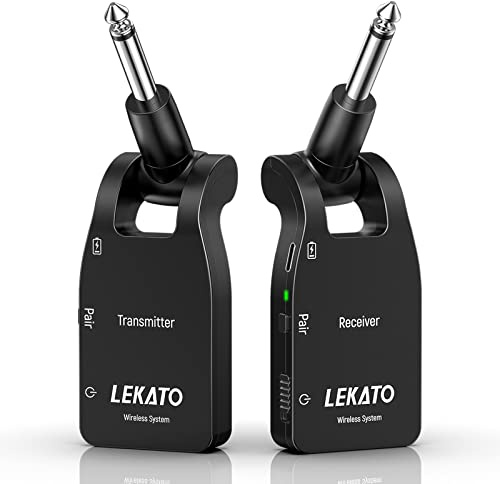 LEKATO Sistema de guitarra inalámbrico 2,4 G con transmisor y receptor con batería de litio recargable para guitarra eléctrica, bajo y guitarra (WS-10)