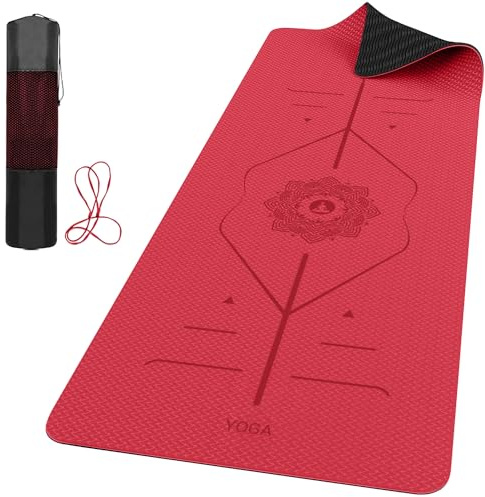 ROMIX Pro Yoga Mat with Alignment Lines 6mm, Non-Slip Ultra Lightweight Sweat Resistant Eco-Friendly Gym Workout Mat with Carry Bag and Strap for Women Men for Pilates Gymnastics