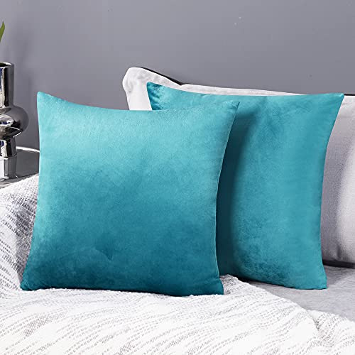 Deconovo Set of 2 Home Decorative Large Crushed Velvet Cushion Covers 60cm x 60cm 24x24 Inches Throw Pillow Cases Square Cushion Covers for Bedroom with Invisible Zipper Turquoise