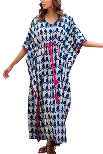 YOUKD Coton Caftan Motif Ethnique Robe BohèMe Plage Bikini Couverture Robe Grande Taille Chemise De Nuit pour Les Femmes