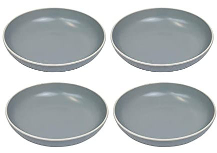 YöL Set of 4 Large Pasta Bowl Dishes Dessert Noodles Soup Plate Stoneware Grey Tableware